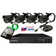 Bezpečnostný kamerový systém black,1TB disk, 4x kamera 700TVL, 4-CH DVR-1008H, HDMI