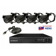 Bezpečnostný kamerový systém black, 4x kamera 700TVL + 4-CH DVR-1008H, HDMI